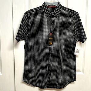 Drill Black White Polka Dots Short Sleeve Shirt Size M NWT